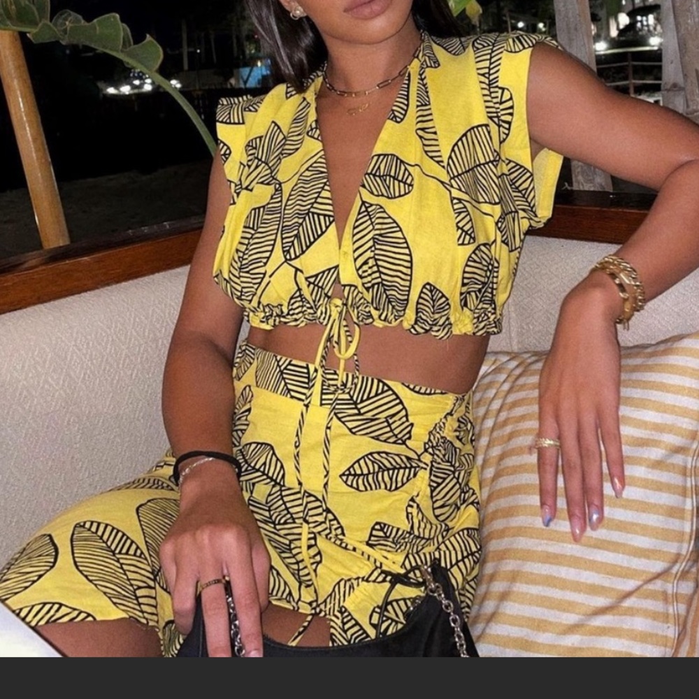 ZARA printed linen blend TOP size S